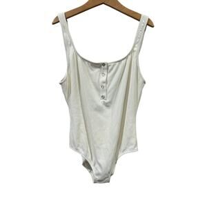 STAUD x  Solid & Striped Veronica Ivory Ribbed Snap Front Swimsuit Size Small
